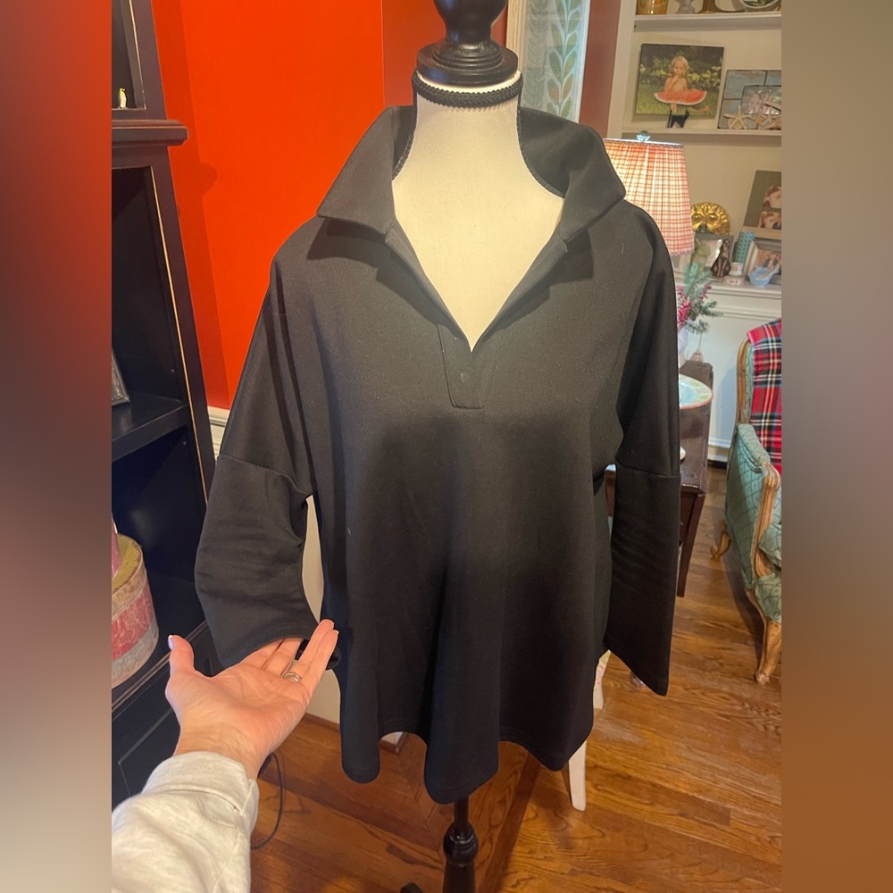 TUCKERNUCK Black Cotton Tunic Top, Size XS/S